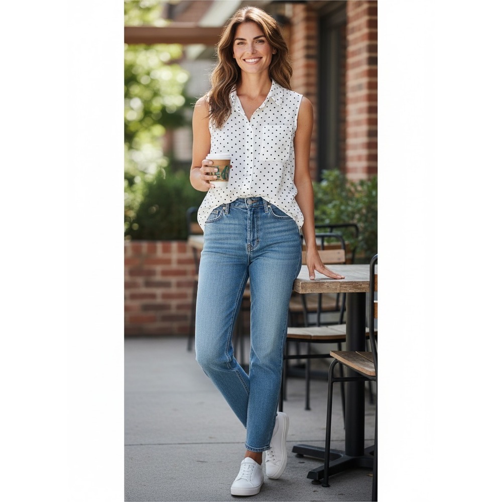Madewell silk Womens XS White Black Star Print Sleeveless Button Down Shirt Top